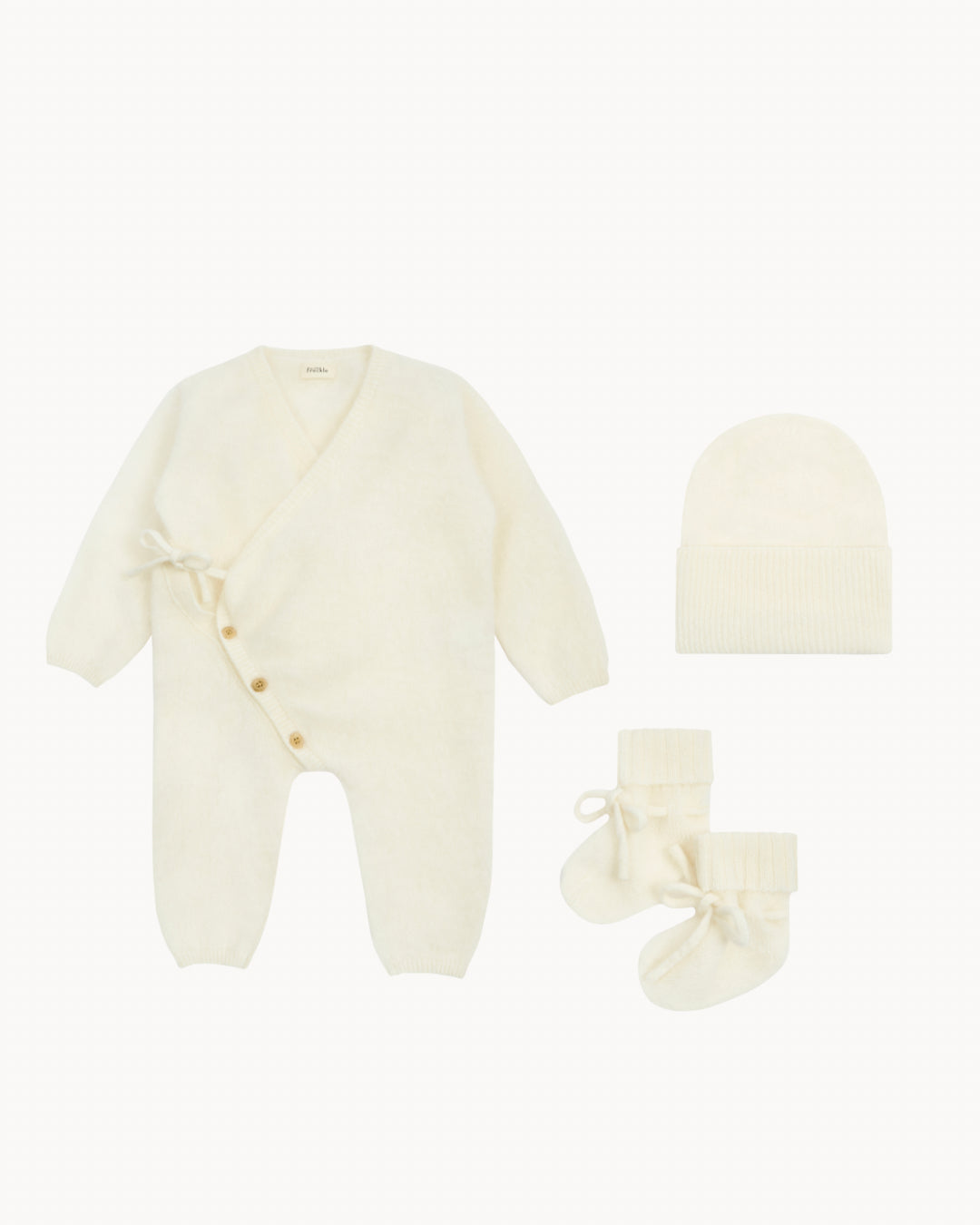 Brushed Cashmere Babygrow, beanie and booties gift set