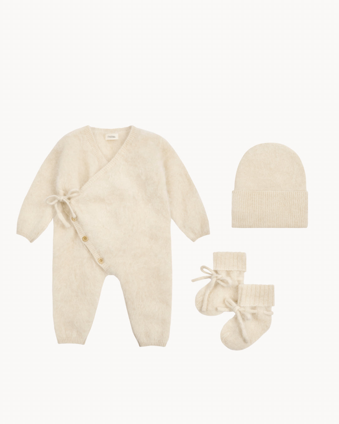 Brushed Cashmere Babygrow, beanie and booties gift set