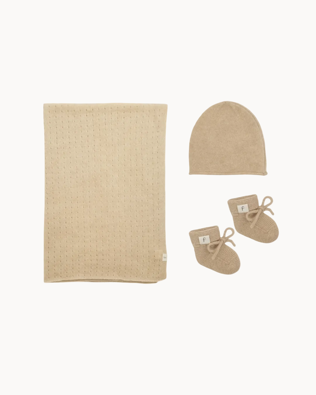Caramel Cashmere baby blanket, hat and booties gift set