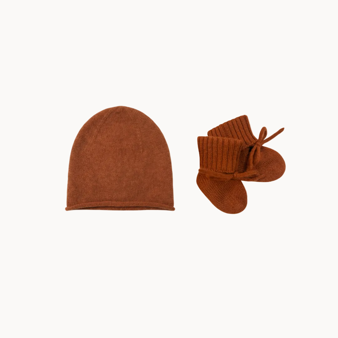 Cashmere Hat and Booties Gift Set Terracotta