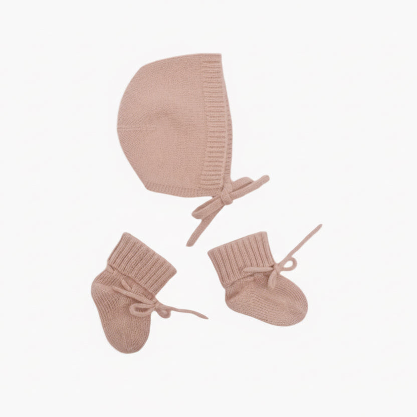 Cashmere Bonnet & Boots Gift Set Dusty Rose