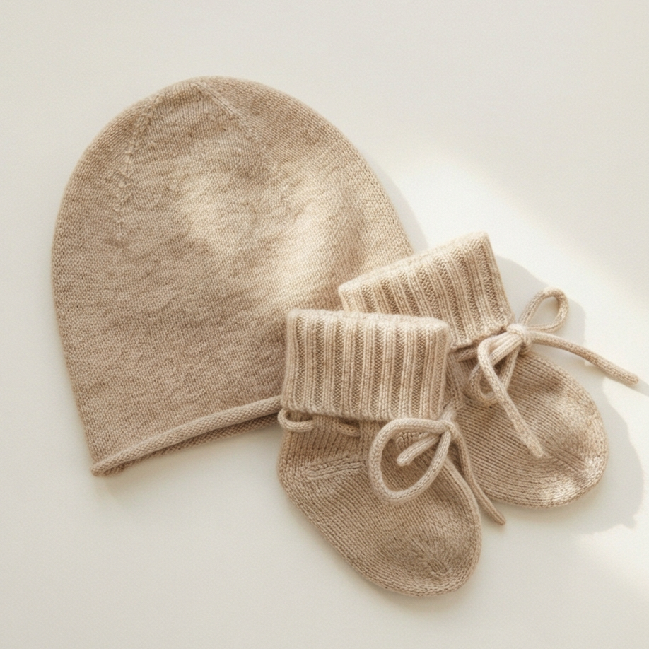 Cashmere Hat and Booties Gift Set Oatmeal