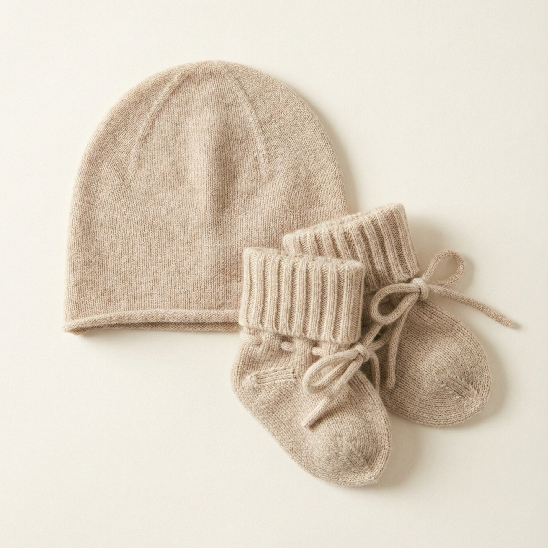 Cashmere Hat and Booties Gift Set Oatmeal