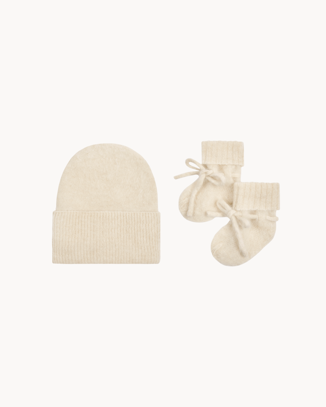 Brushed Cashmere Hat and Booties Gift Set Beige