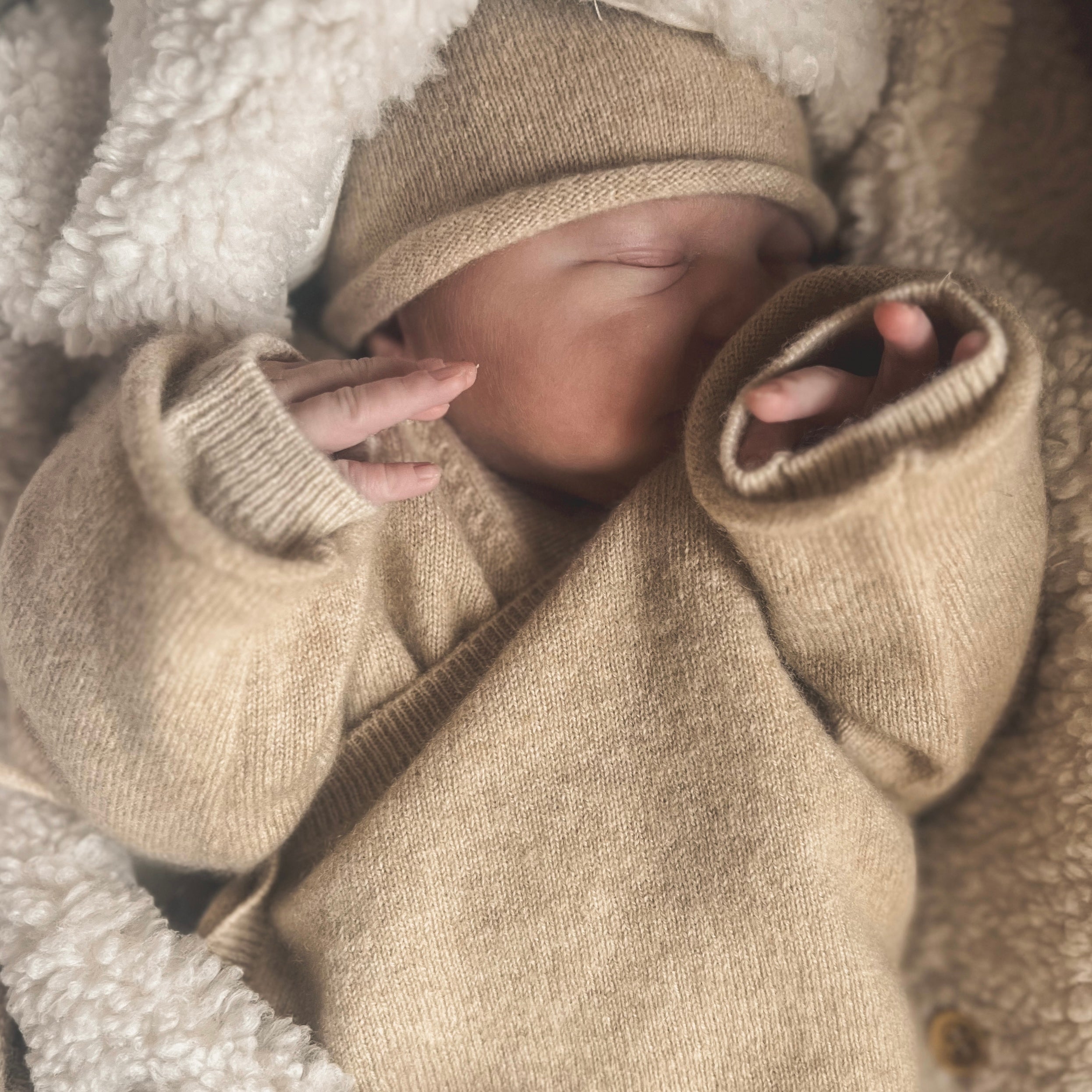 Caramel Cashmere baby blanket, hat and booties gift set